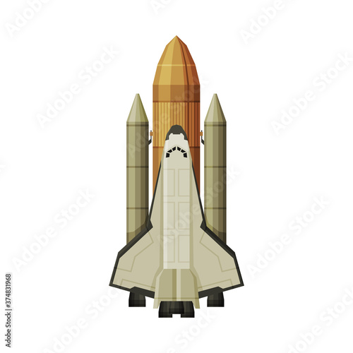 Spacecraft, Cosmos Exploration, Astronautics and Space Technology Theme Flat Vector Illustration on White Background