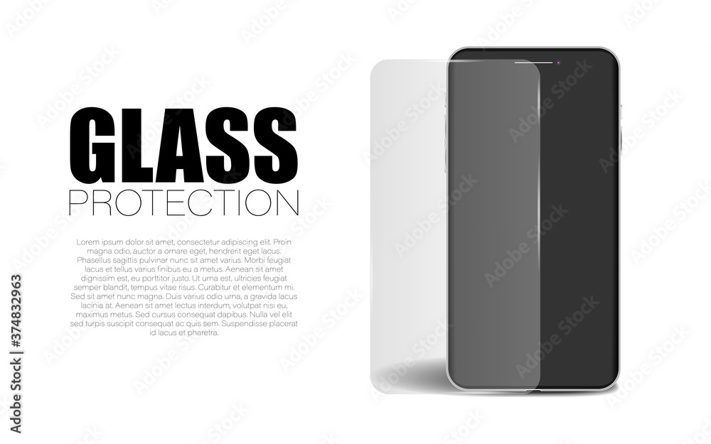 Screen protection glass, vector protect of gadget display, protective device cover background illustration