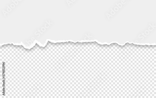 Ripped paper with torn horisontal seamless sides over transparent background with space for text and shadow. Realistic vector rough teared page for web banner and print advertising