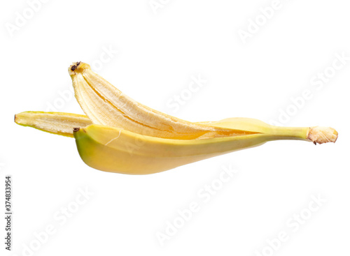 Yellow banana peel isolated on a white