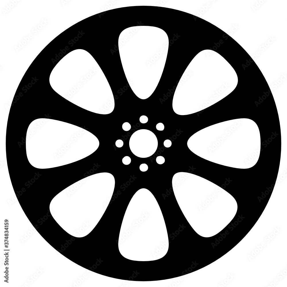 A modified wheel, chrome rim filled icon, editable design A modified wheel, chrome rim filled icon, editable design