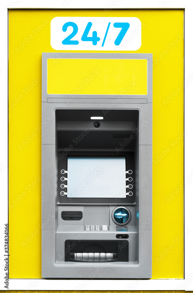 ATM machine, photo of one object in detail as a background, yellow color ATM machine, photo of one object in detail as a background, yellow color