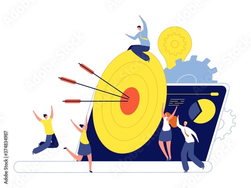 Target goal. Business marketing, successful action progress in teamwork. Aim arrows, creative leadership or employee accuracy vector concept. Teamwork cooperation, bullseye achievement illustration