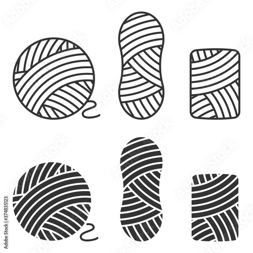 Yarn vector black icons set isolated on a white background.