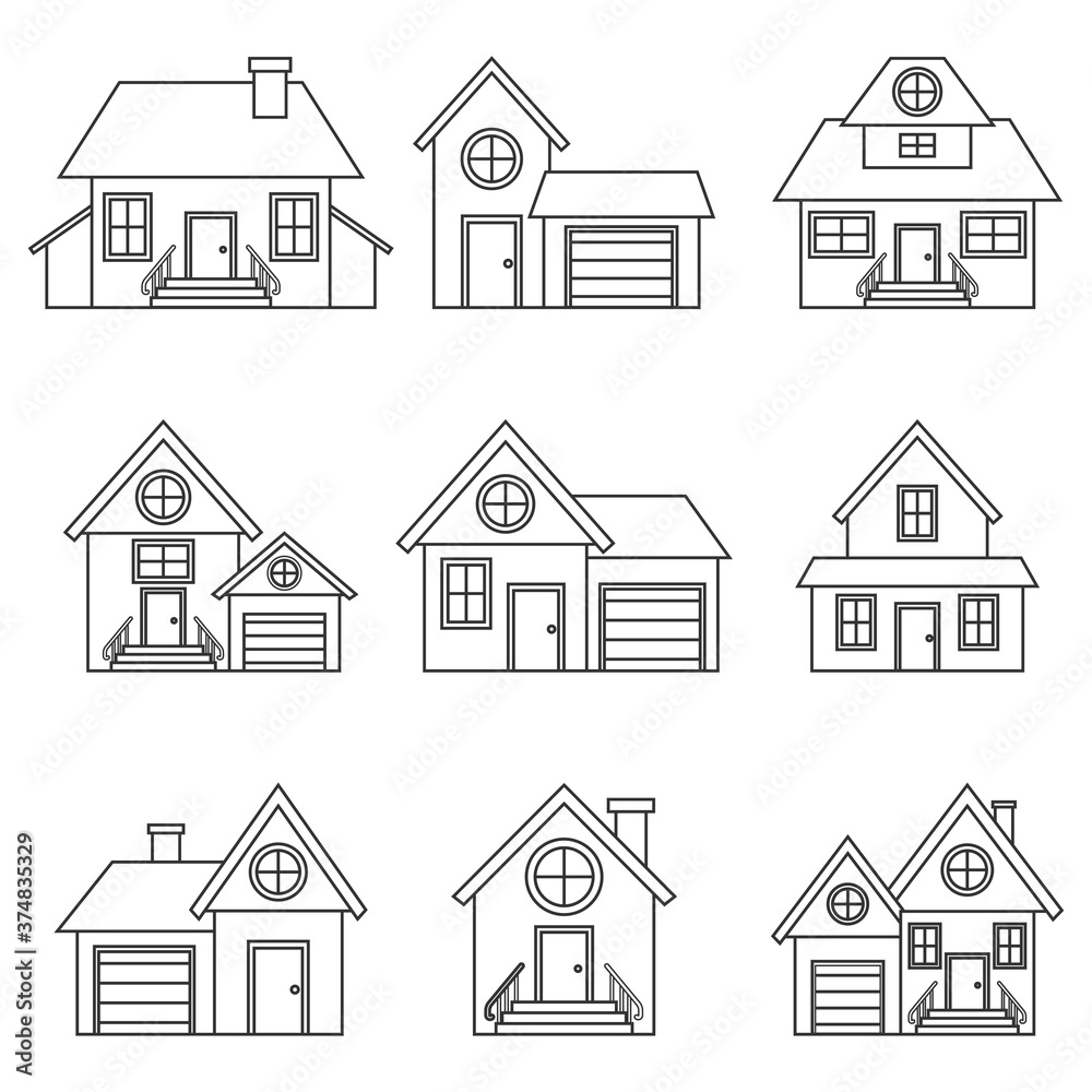 House vector line icons set isolated on a white background.