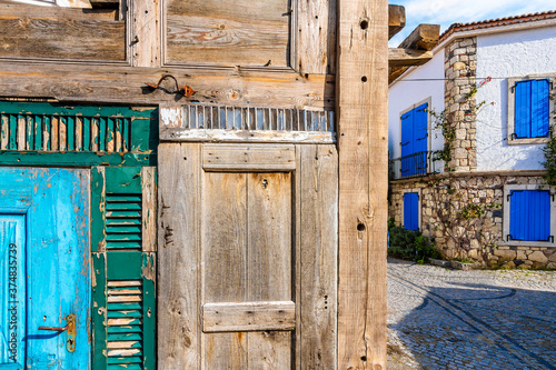 Alacati street view in Alacati Town. Alacati is populer historical tourist destination in Turkey. photo