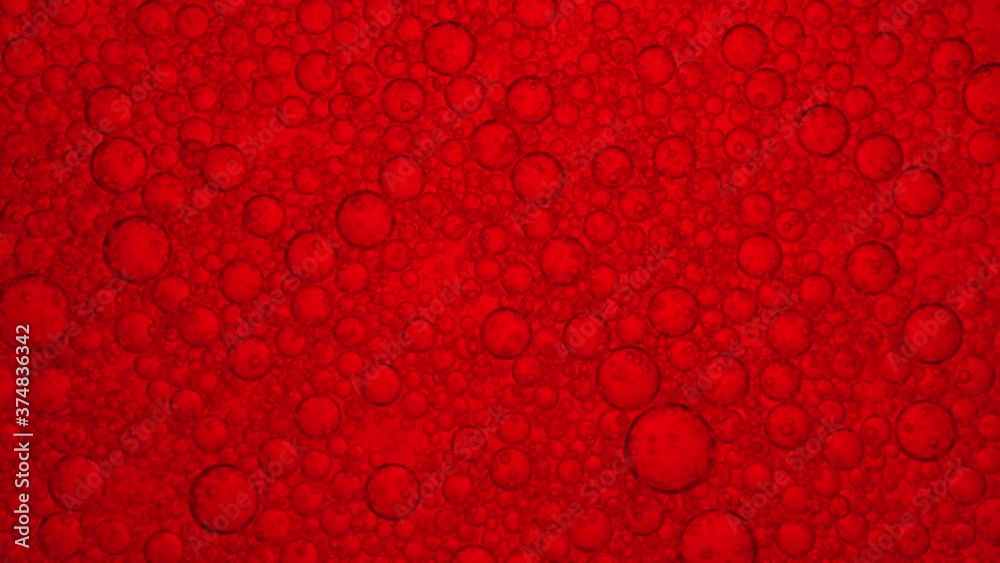 Different size bubbles floating undewater on red background. Macro video. Different size bubbles floating undewater on red background. Macro video.