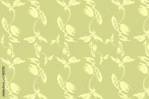 Yellow design pattern on green background .Abstract wallpaper.