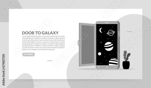 Opening mobile's door to space, concept of explore galaxy on mobile app