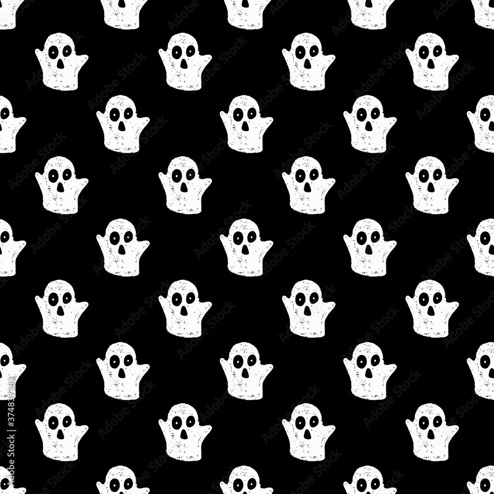 White ghosts. Halloween seamless patterns. Traditional collection of holiday symbols. Vector illustration .