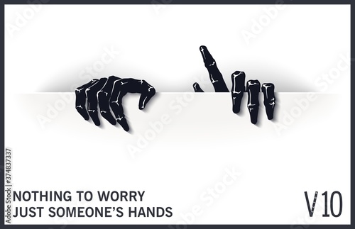 Graphic template with two mystical and scary hands from the slit. Modern style mock-up. Vector design elements