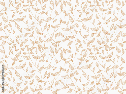 Gold leaf vector pattern. Gold floral pattern on white background. Abstract seamless floral pattern. 