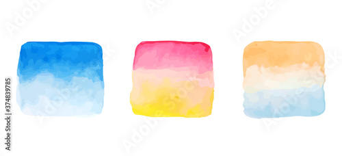 水彩の背景／空／にじみ／ぼかし／絵の具／フレーム／テクスチャ／青空／夕日／青／オレンジ／赤