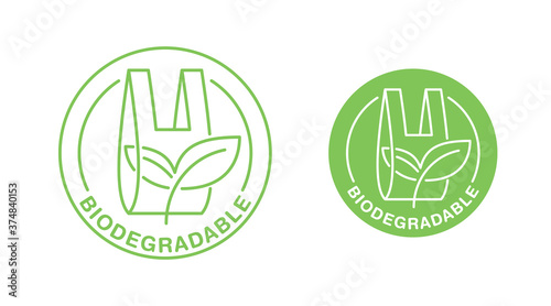 Biodegradable plastic packet sign - eco friendly compostable material production - environment protection emblem