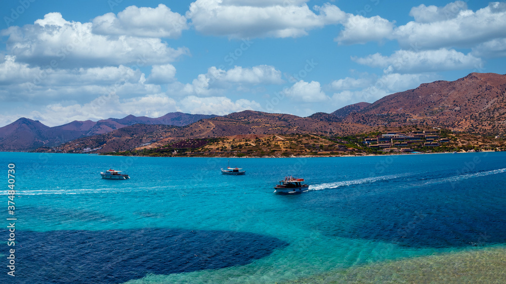View from the island of Spinalonga / Kalydon to the landscape and coast of the island of Crete
