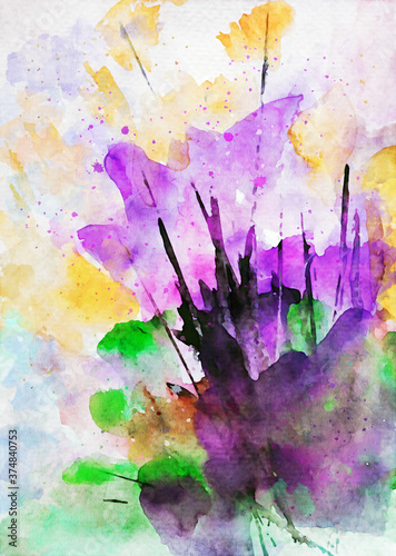 Semi abstract watercolor painting of flower  image for postcard or wall art