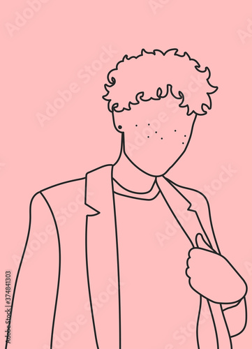 Hand drawn abstract man face in line art style, modern minimalism art, aesthetic contour, vector illustration