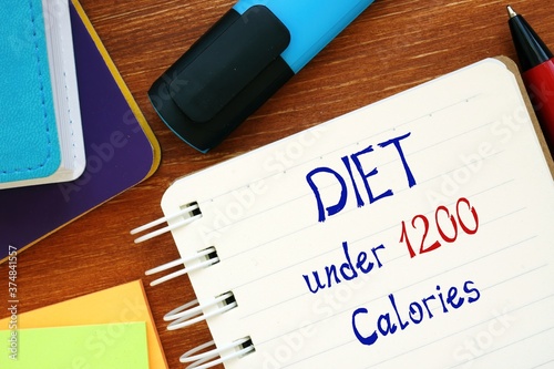 Healthy concept about diet under 1200 calories with inscription on the piece of paper.