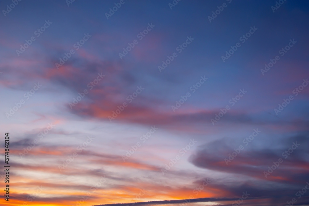 Colorful sky with clouds at sunset, nature background
