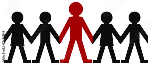 Kinder Hand in Hand mit einer Leitfigur in der Mitte