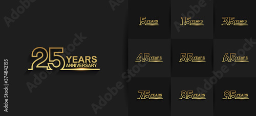 Anniversary set logotype style with golden color line art. vector design for template element, invitation, greeting card and celebration purpose