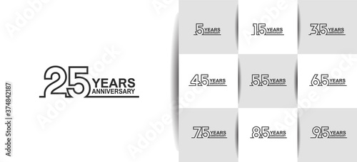 Anniversary set logotype style with black color line art. vector design for template element, invitation, greeting card and celebration purpose