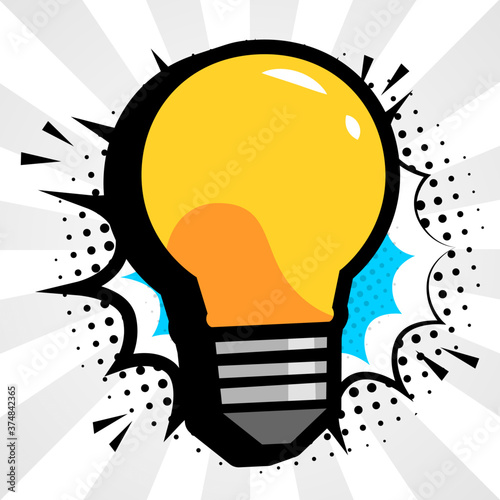 Idea or concept vector with light bulb and exclamation point in cartoon or toon style. Ideals for brilliant new ideas, brain storming, presentations or slides.
