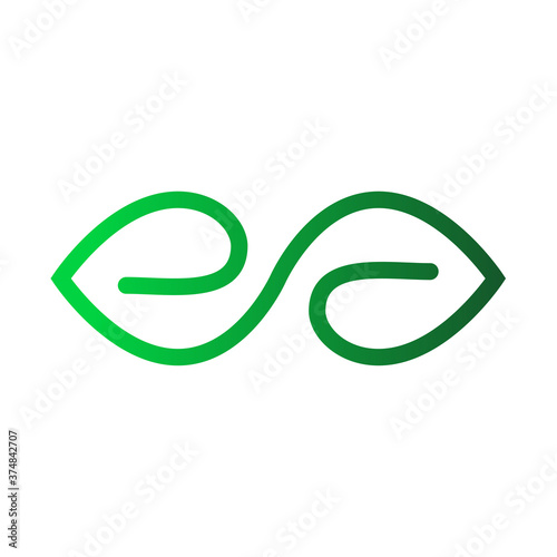 Logotipo lineal hoja de árbol abstracto formando un nudo infinito en color verde