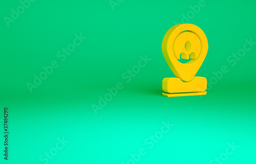 Orange Worker location icon isolated on green background. Minimalism concept. 3d illustration 3D render.