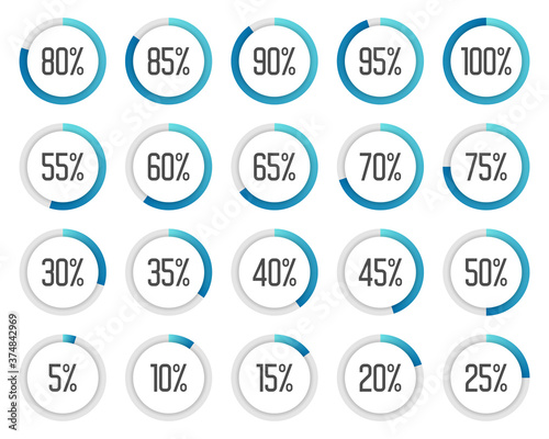 Set of colorful pie charts. Collection of blue percentage diagrams