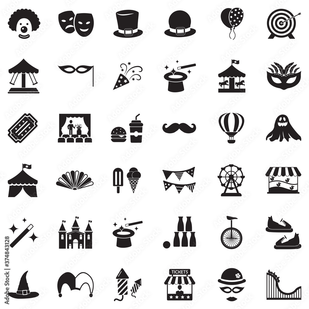 Carnival Icons. Black Flat Design. Vector Illustration. Carnival Icons. Black Flat Design. Vector Illustration.
