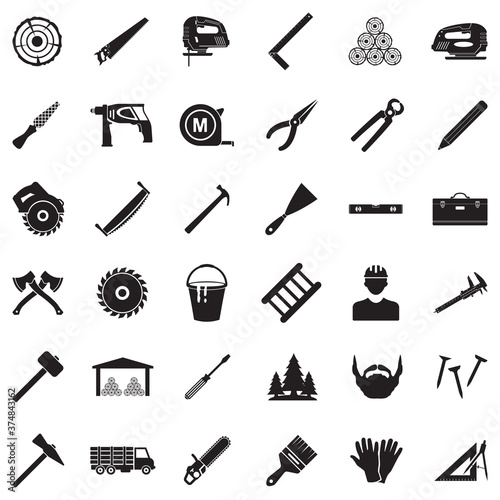 Carpenter Icons. Black Flat Design. Vector Illustration.