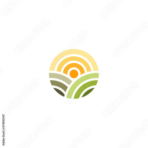 Circle of Sun Farm Field, Summer Agriculture Harvest logo design