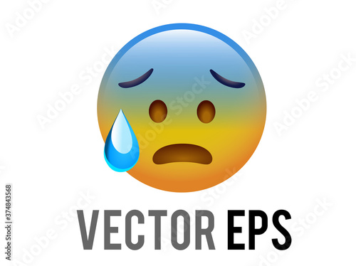 Vector gradient blue yellow scary, terrible character face with blue sweat emoji icon