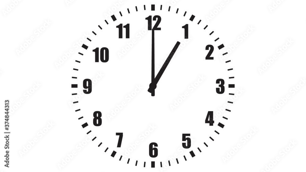 Animated white clock face 12 hours full circle Animated white clock face 12 hours full circle