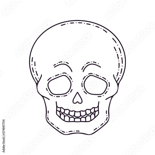 Hand-drawn Skull of a human head. Mystical vector illustration for Halloween.
