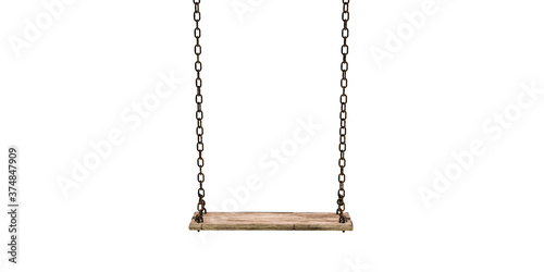 wooden swing isolated on white photo