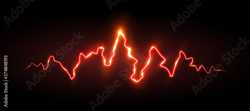 Realistic red lightning with sparks and glow, vector illustration