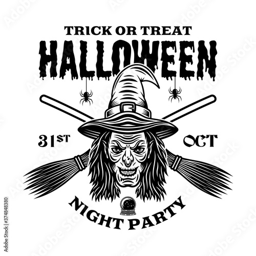 Halloween vintage emblem with witch head vector