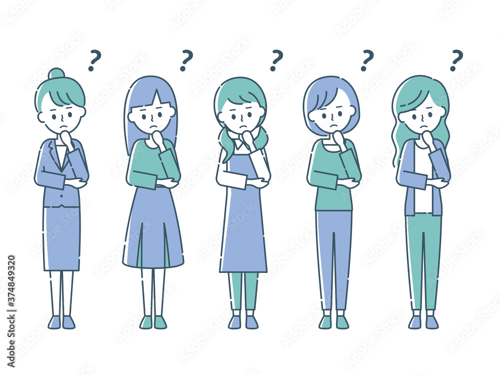 何かを考える5人の女性