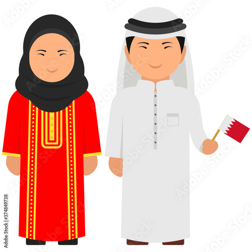
An arabian couple wearing traditional dress, bahrain outfit 
