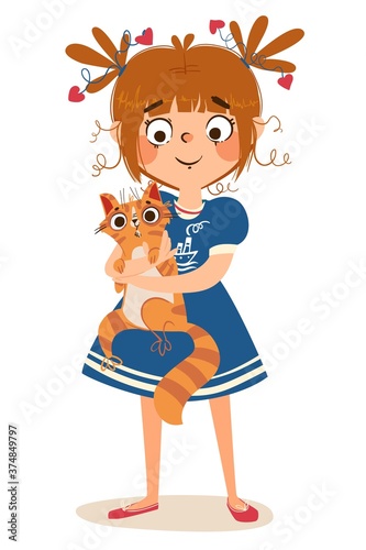 little girl with a cat
