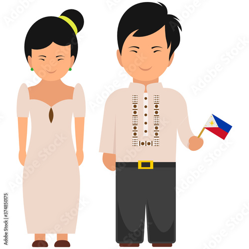 
Flat vector of philippines dress with male and female avatars wearing cultural dress
