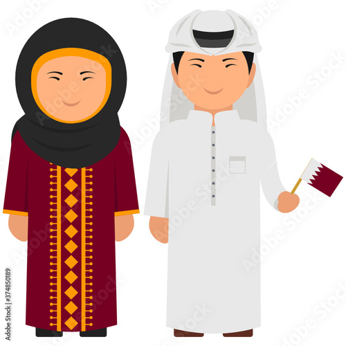 
Fully covered qatar nationals, traditional dress 
