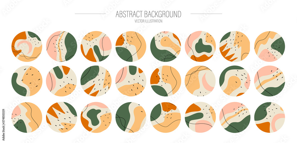 Vector big set of various vector highlight covers. Abstract backgrounds. Various shapes, doodle objects. Hand drawn templates. Round icons for social media stories. Perfect for bloggers, Instagram