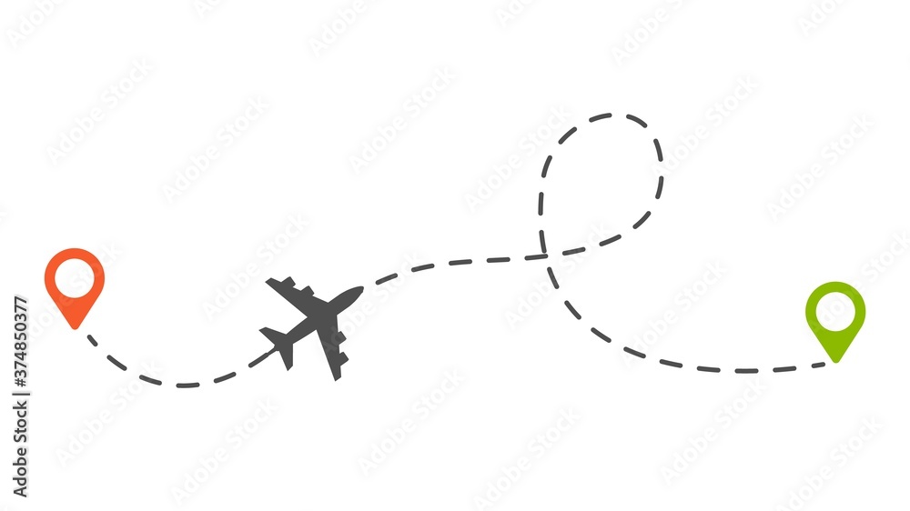 Airplane route. Isolated plane or aircraft dotted trail vector illustration. Trip path dashed, marker route plane Airplane route. Isolated plane or aircraft dotted trail vector illustration. Trip path dashed, marker route plane