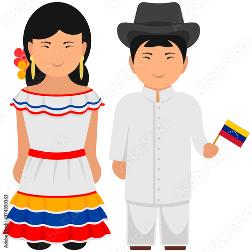 
Venezuela dress carried by couple, traditional outfit in flat style 

