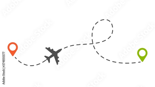 Airplane route. Isolated plane or aircraft dotted trail vector illustration. Trip path dashed, marker route plane