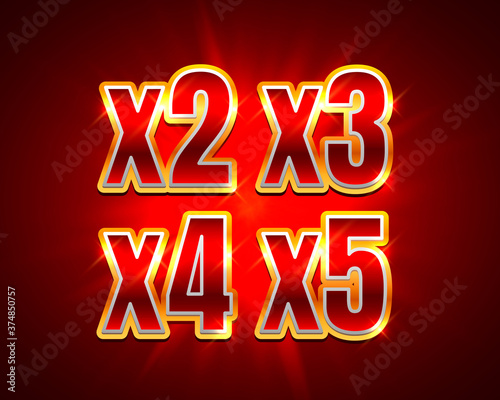 Bonus 2x, 3x, 4x, 5x prize winner, big jackpot game, casino sign set. Vector