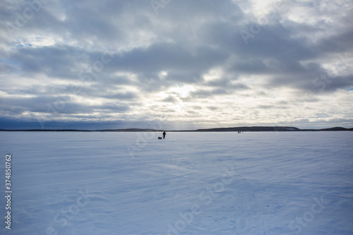 Ski expedition in Inari Lake  Lapland  Finland
